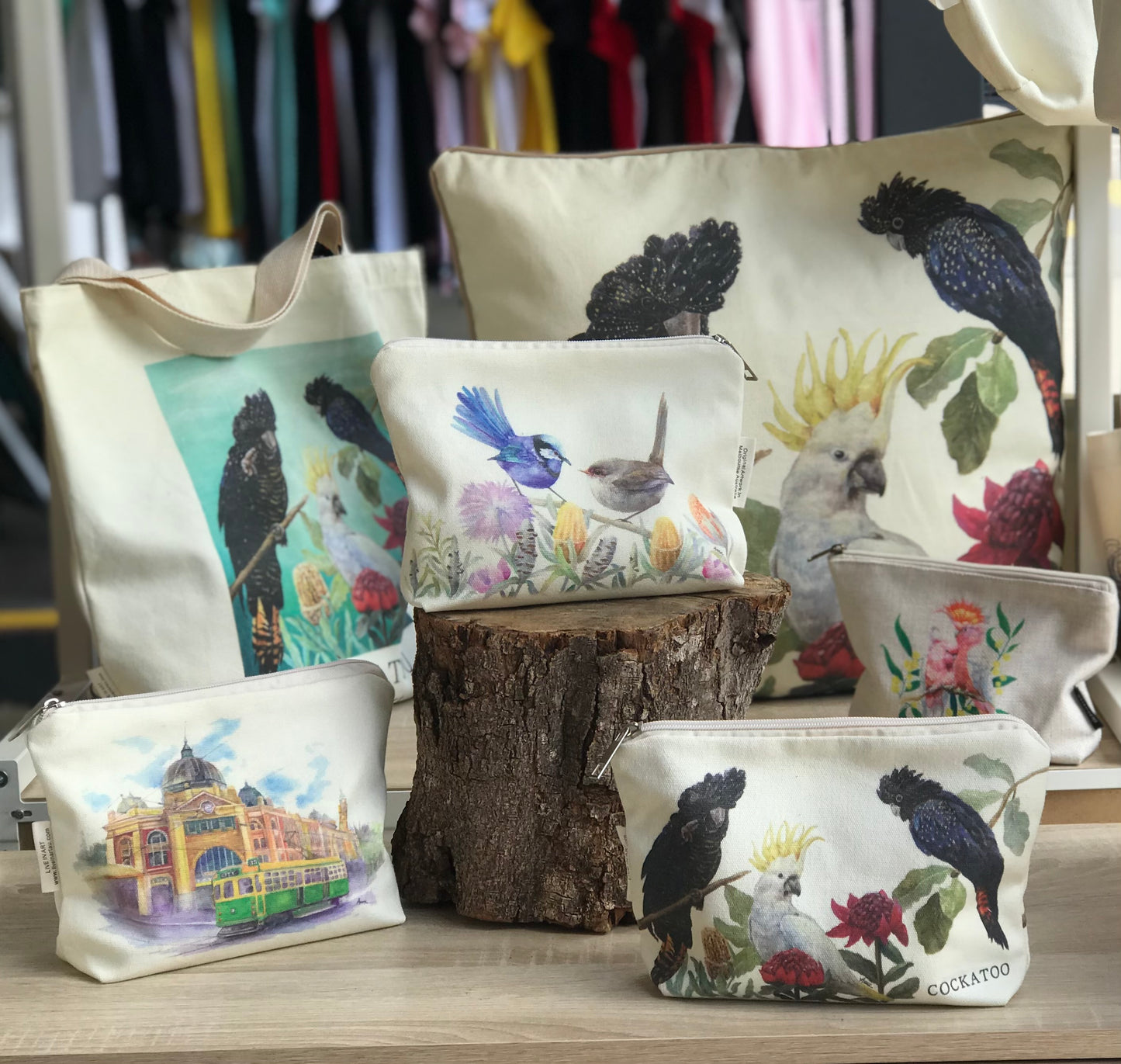 Black Cockatoo Organiser bag,make up bag,Pencil bag,Australian bird