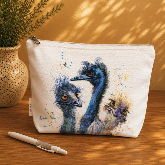 Inquisitive Emus Cotton Organiser Bag