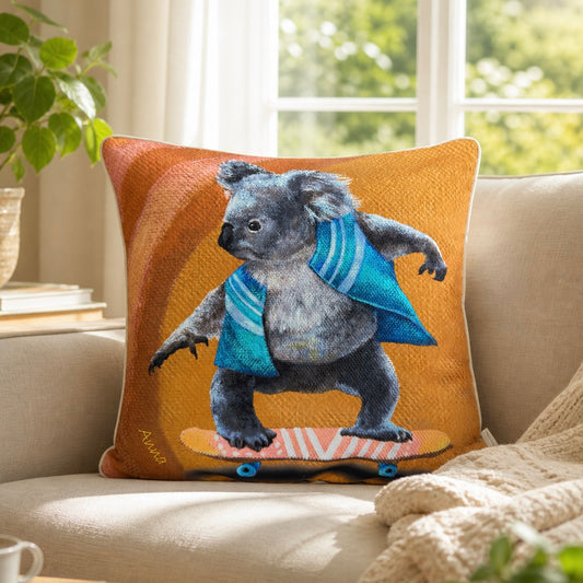 Skating Koala Cushion Cover (soft)