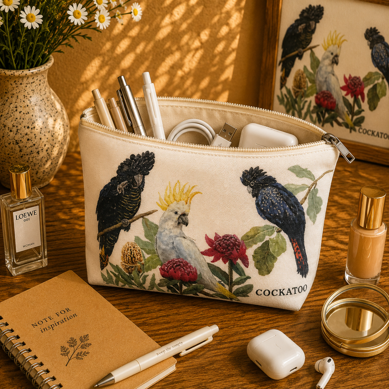 Cockatoos Cotton Organiser Bag