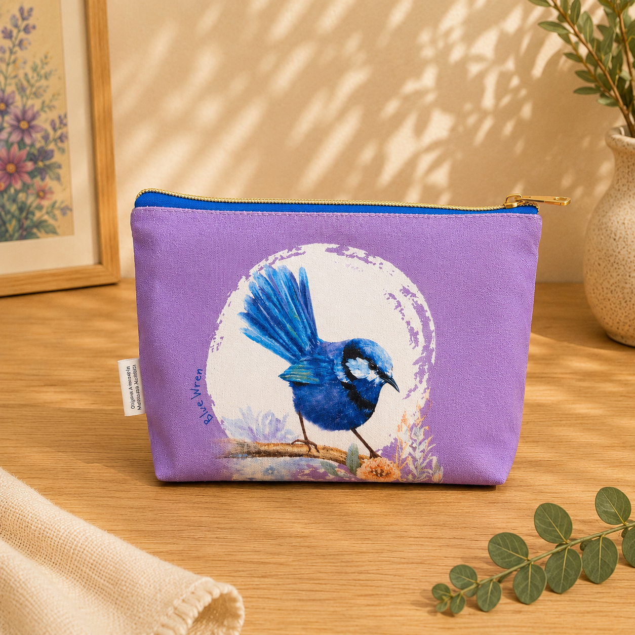 Blue Wren Pair Soft Organiser Bag