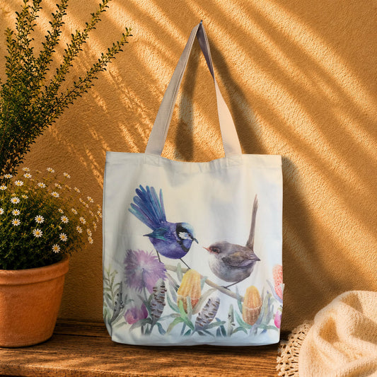 Blue Wren Cotton Tote Bag