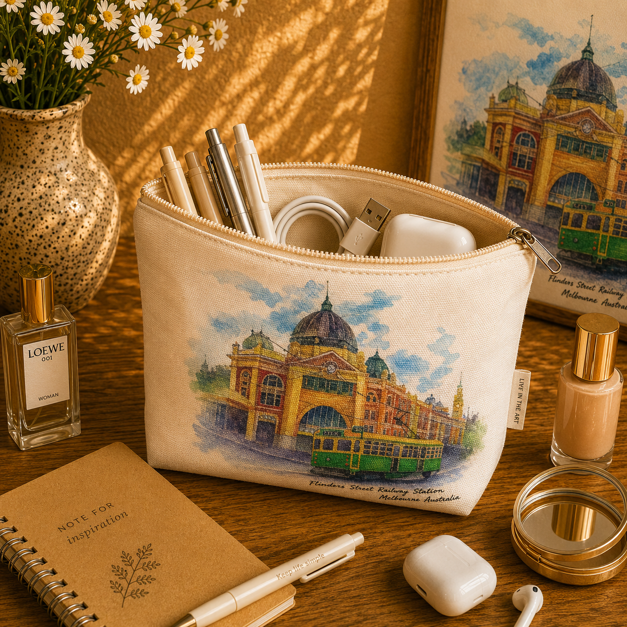 Flinders St Station Melbourne Cotton Organiser Bag