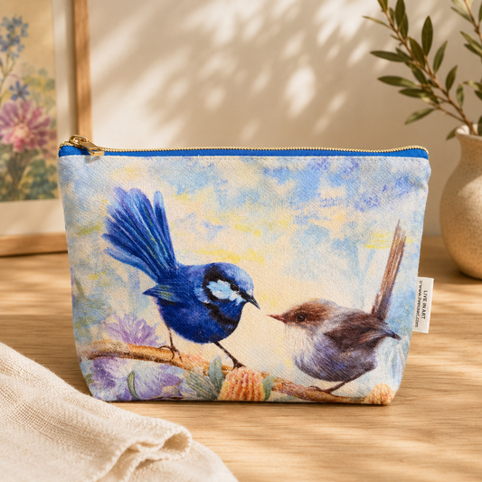 Blue Wren Pair Soft Organiser Bag