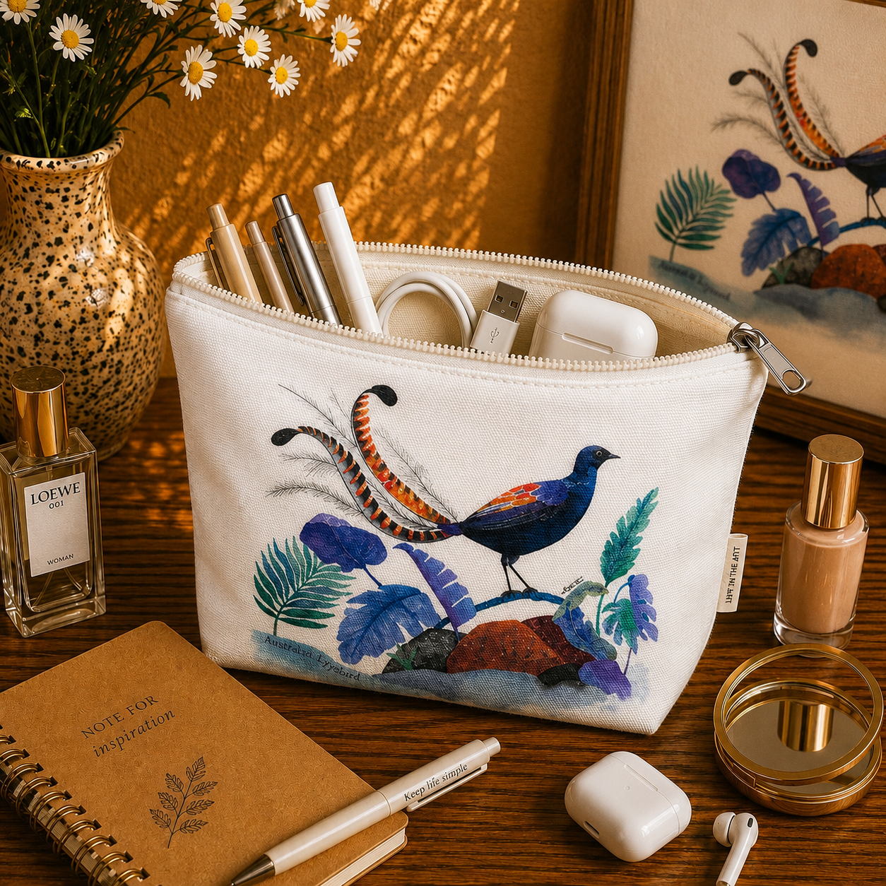 Australian Lyrebird Cotton Organiser Bag
