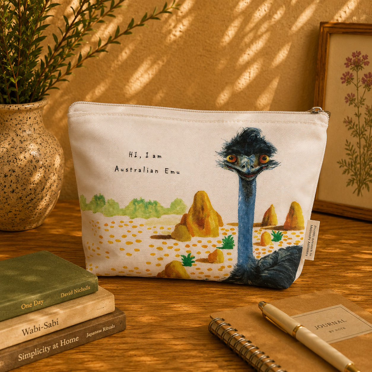 Inquisitive Emus Cotton Organiser Bag