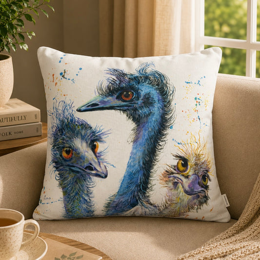 3 Emus Cotton Cushion Cover