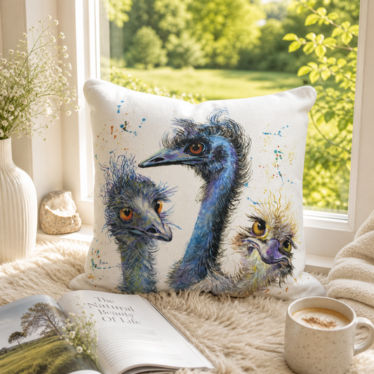 Emu family cushion cover