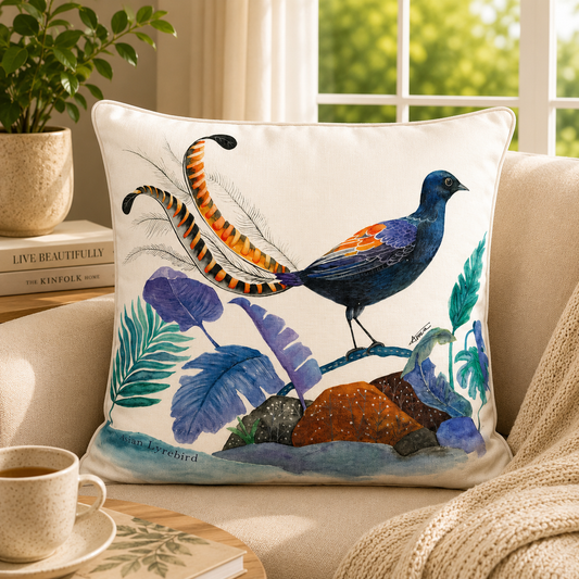Lyrebird  Cotton Cushion Cover