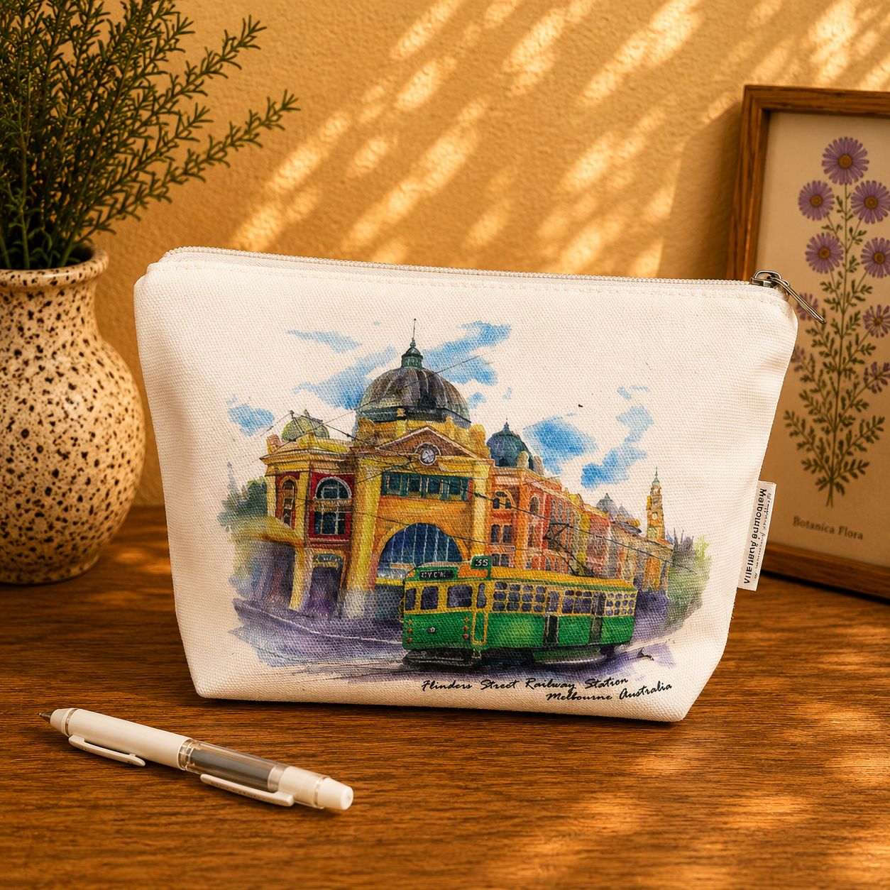 Flinders St Station Melbourne Cotton Organiser Bag