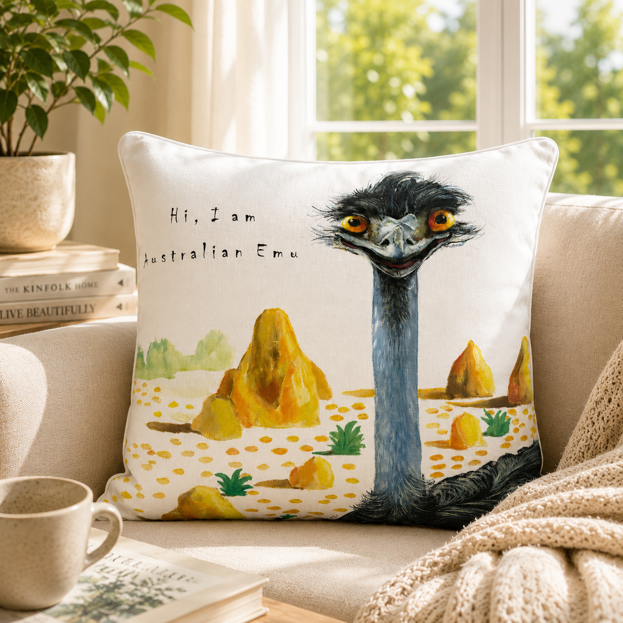 3 Emus Cotton Cushion Cover