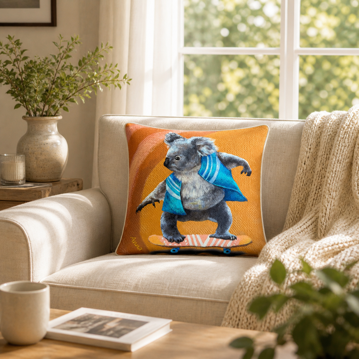 Skating Koala Cushion Cover (soft)