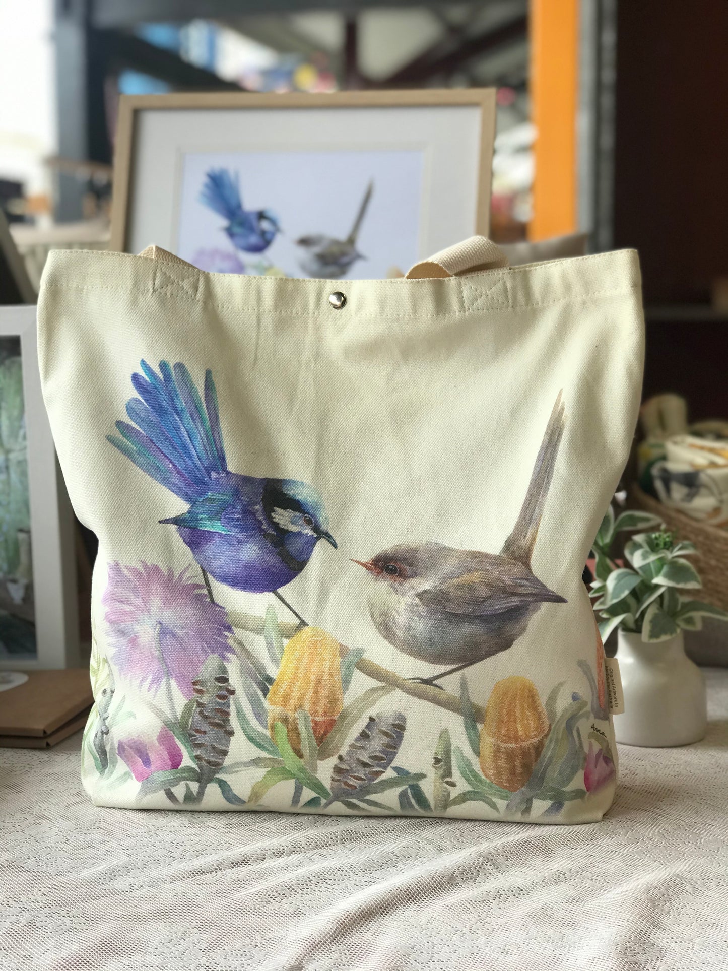Blue Wren Tote Bag,Art Bag,Gift,Australian Bird